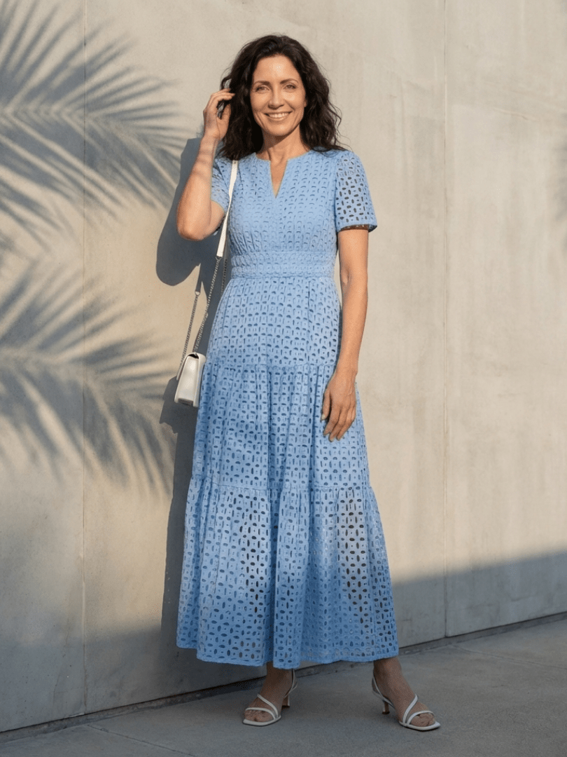 Brielle | V Neck Short Sleeve Tiered Midi Dress - Harry & Olivia Birmingham