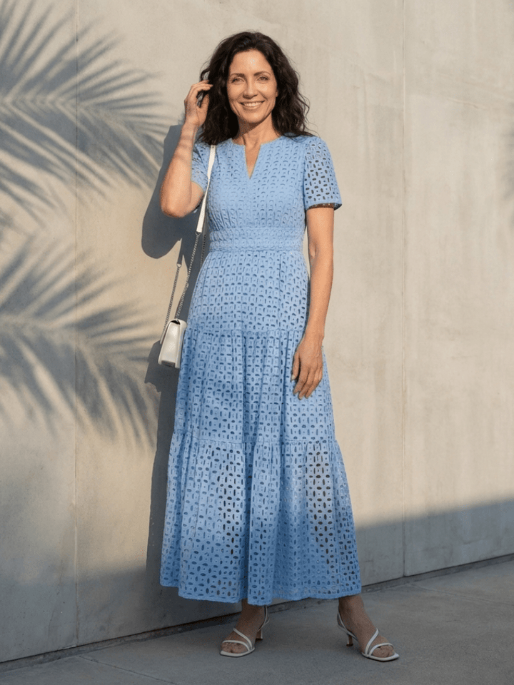 Brielle | V Neck Short Sleeve Tiered Midi Dress - Harry & Olivia Birmingham