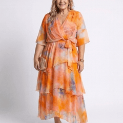 Calista | Sheer Layered V Neck Tie Waist Maxi Dress - Harry & Olivia Birmingham