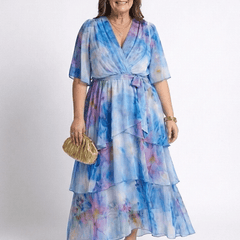 Calista | Sheer Layered V Neck Tie Waist Maxi Dress - Harry & Olivia Birmingham