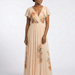 Calista | V Neck Short Sleeve Pleated Floral Maxi Dress - Harry & Olivia Birmingham