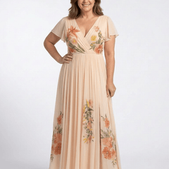 Calista | V Neck Short Sleeve Pleated Floral Maxi Dress - Harry & Olivia Birmingham