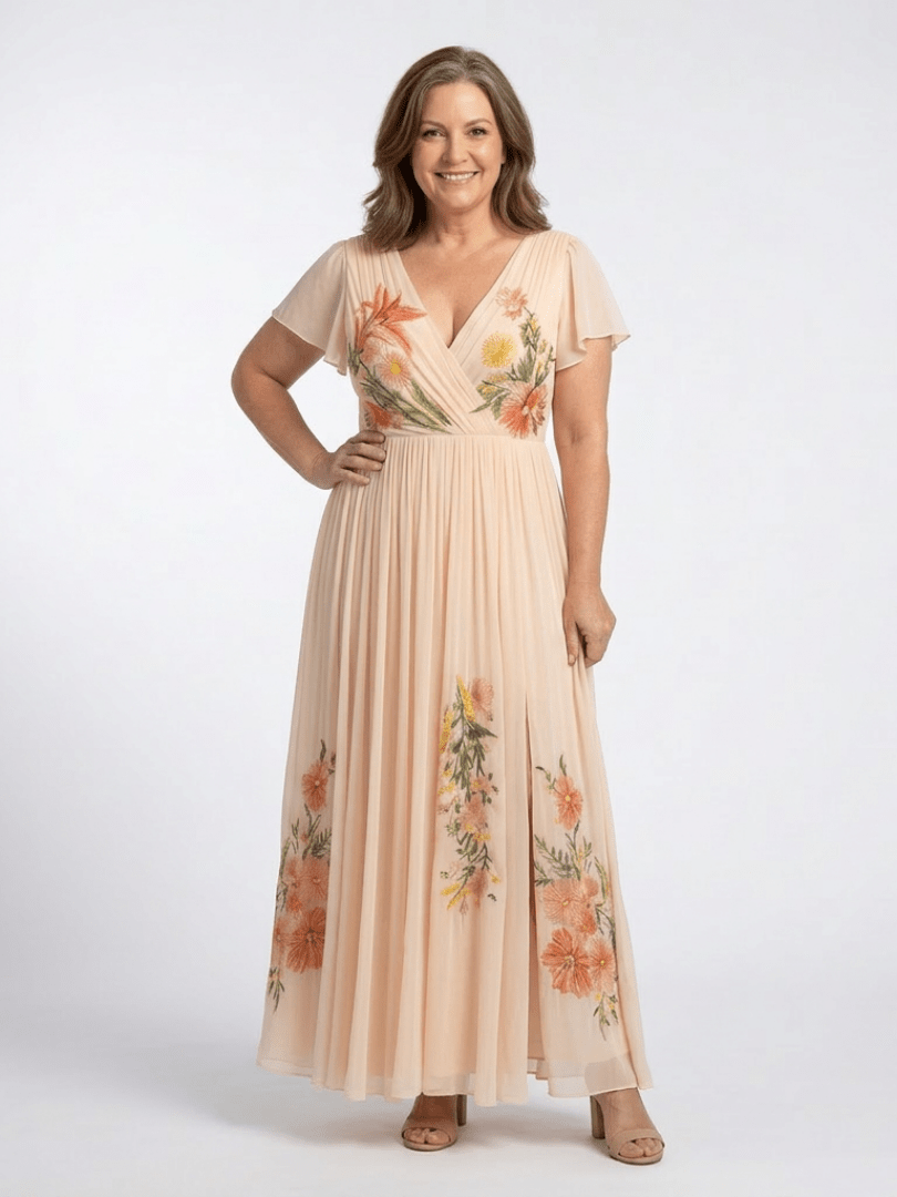 Calista | V Neck Short Sleeve Pleated Floral Maxi Dress - Harry & Olivia Birmingham