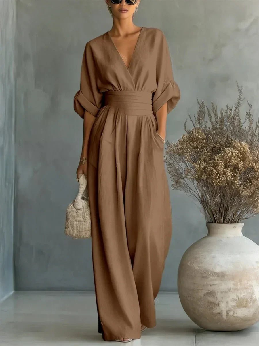 CELESTE | Elegant V-Neck High-Waist Jumpsuit - Harry & Olivia Birmingham