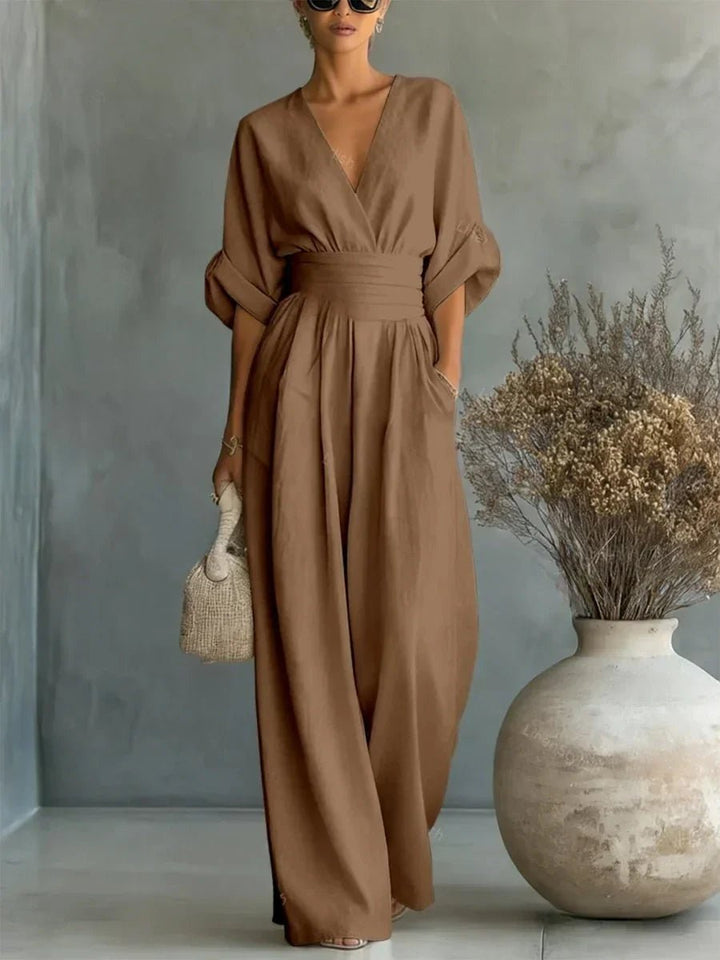 CELESTE | Elegant V-Neck High-Waist Jumpsuit - Harry & Olivia Birmingham