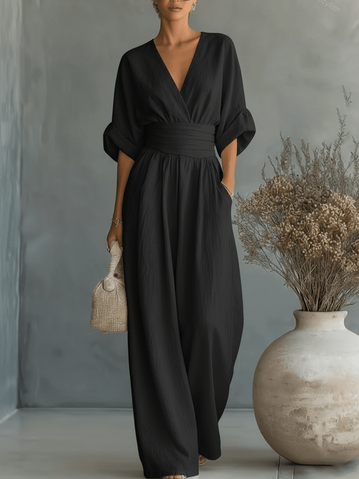 CELESTE | Elegant V-Neck High-Waist Jumpsuit - Harry & Olivia Birmingham