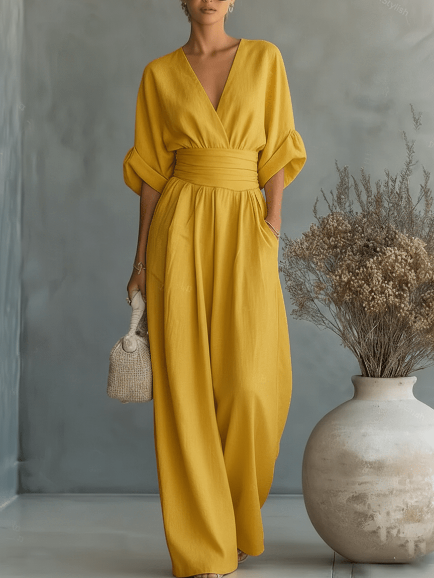 CELESTE | Elegant V-Neck High-Waist Jumpsuit - Harry & Olivia Birmingham