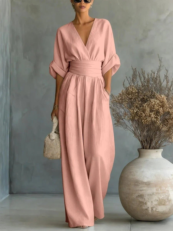 CELESTE | Elegant V-Neck High-Waist Jumpsuit - Harry & Olivia Birmingham