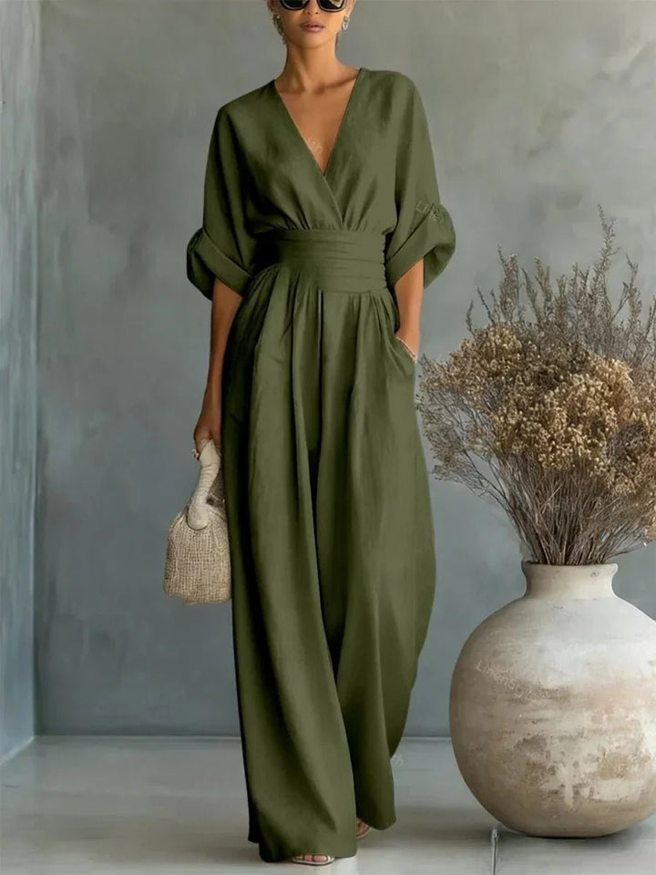 CELESTE | Elegant V-Neck High-Waist Jumpsuit - Harry & Olivia Birmingham