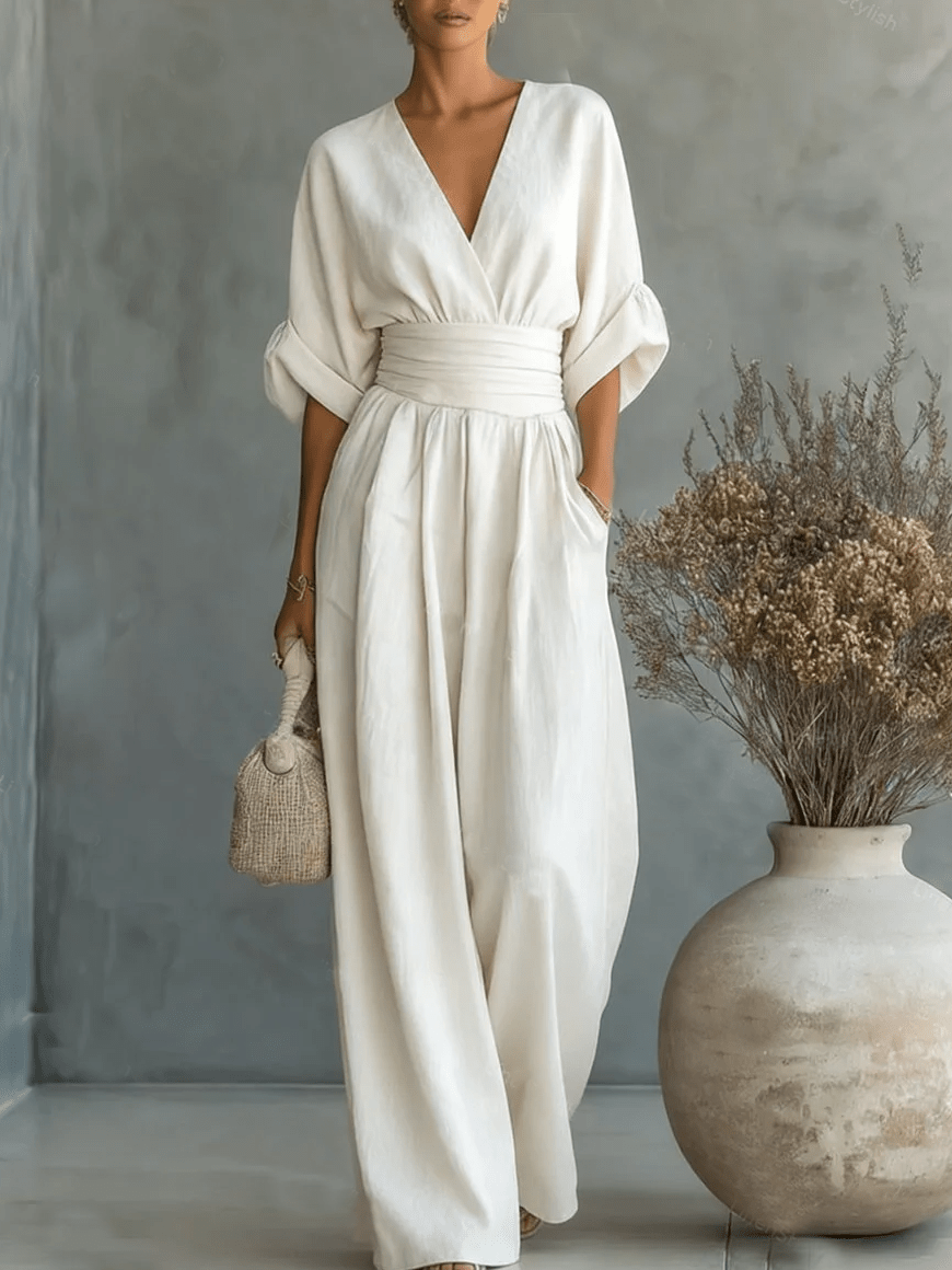 CELESTE | Elegant V-Neck High-Waist Jumpsuit - Harry & Olivia Birmingham