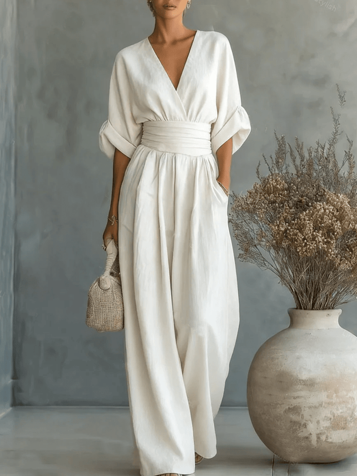 CELESTE | Elegant V-Neck High-Waist Jumpsuit - Harry & Olivia Birmingham
