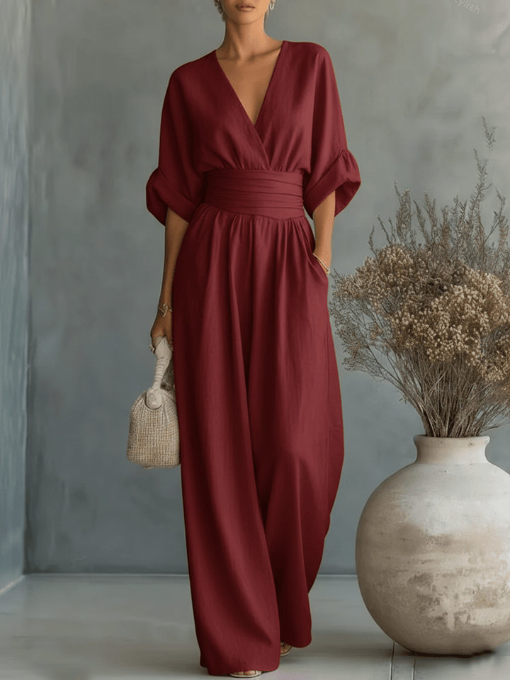 CELESTE | Elegant V-Neck High-Waist Jumpsuit - Harry & Olivia Birmingham