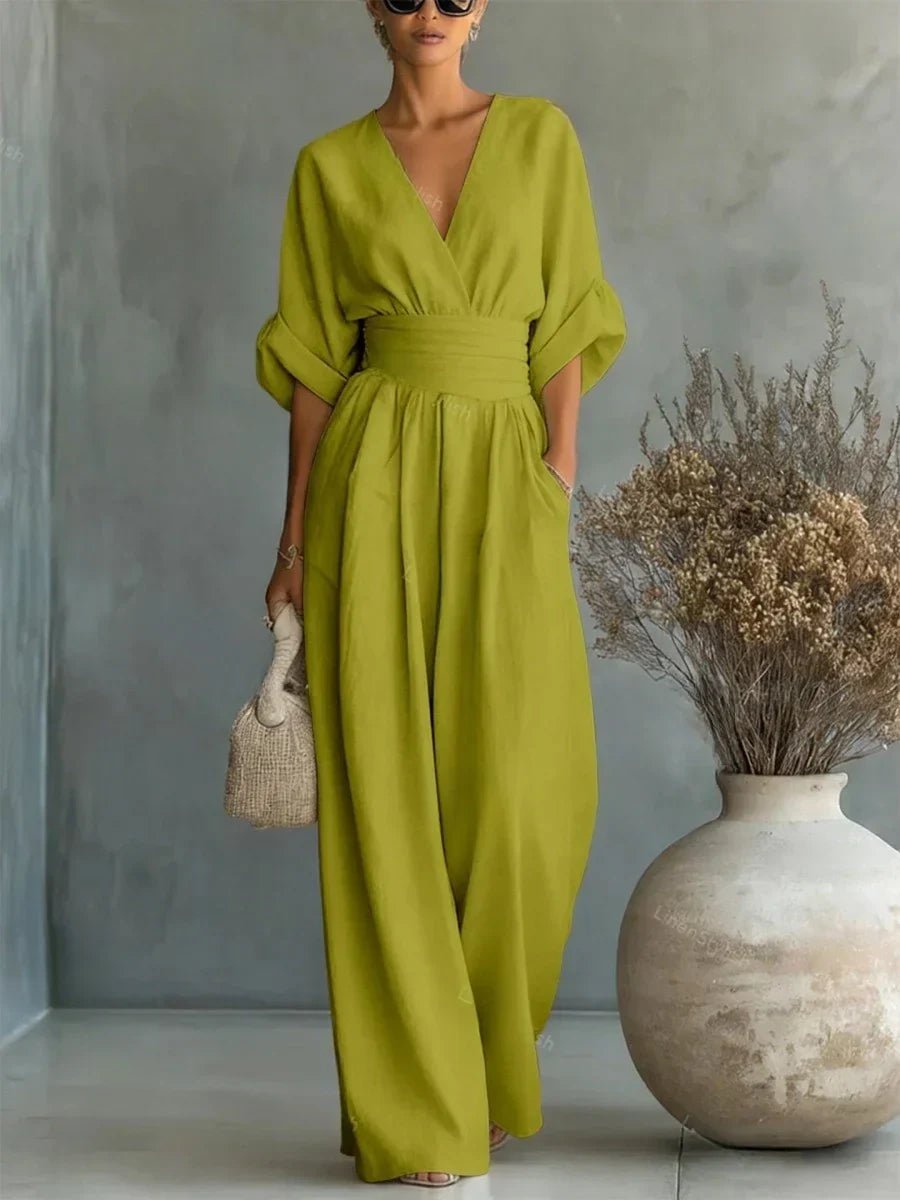 CELESTE | Elegant V-Neck High-Waist Jumpsuit - Harry & Olivia Birmingham