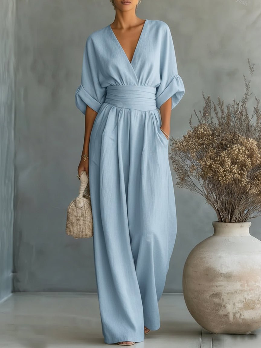 CELESTE | Elegant V-Neck High-Waist Jumpsuit - Harry & Olivia Birmingham