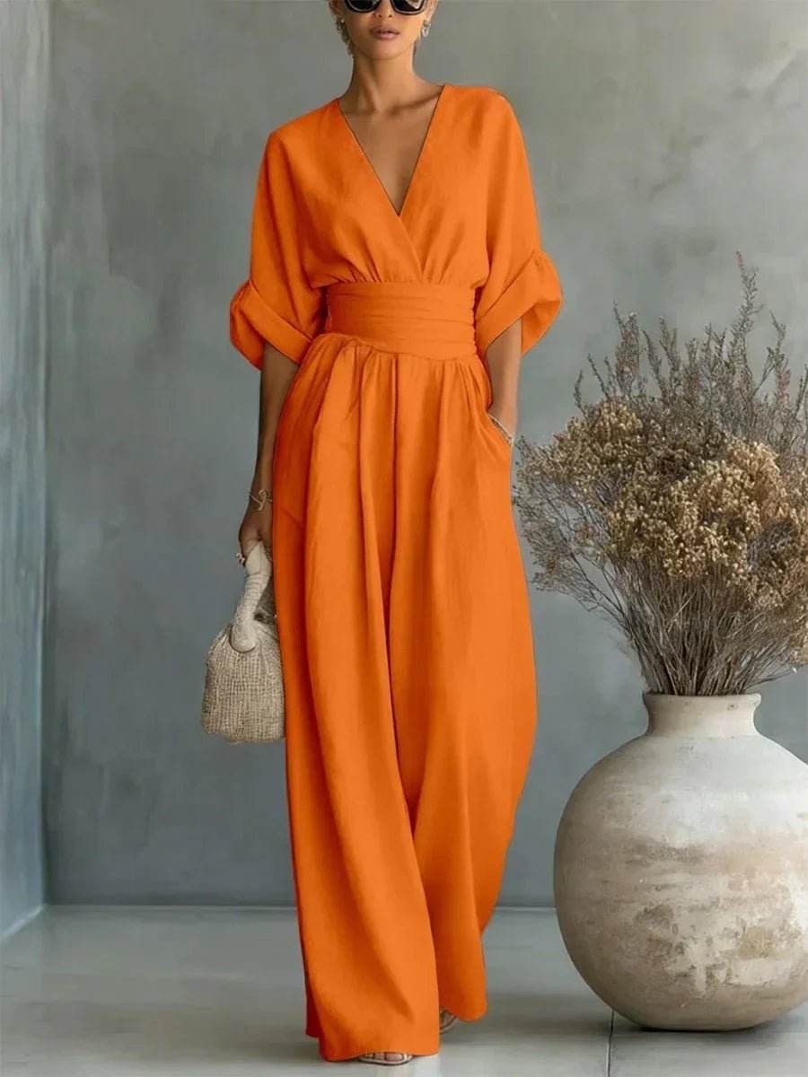 CELESTE | Elegant V-Neck High-Waist Jumpsuit - Harry & Olivia Birmingham