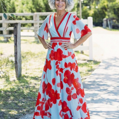 Corinne | V Neck Short Sleeve Floral Maxi Dress - Harry & Olivia Birmingham