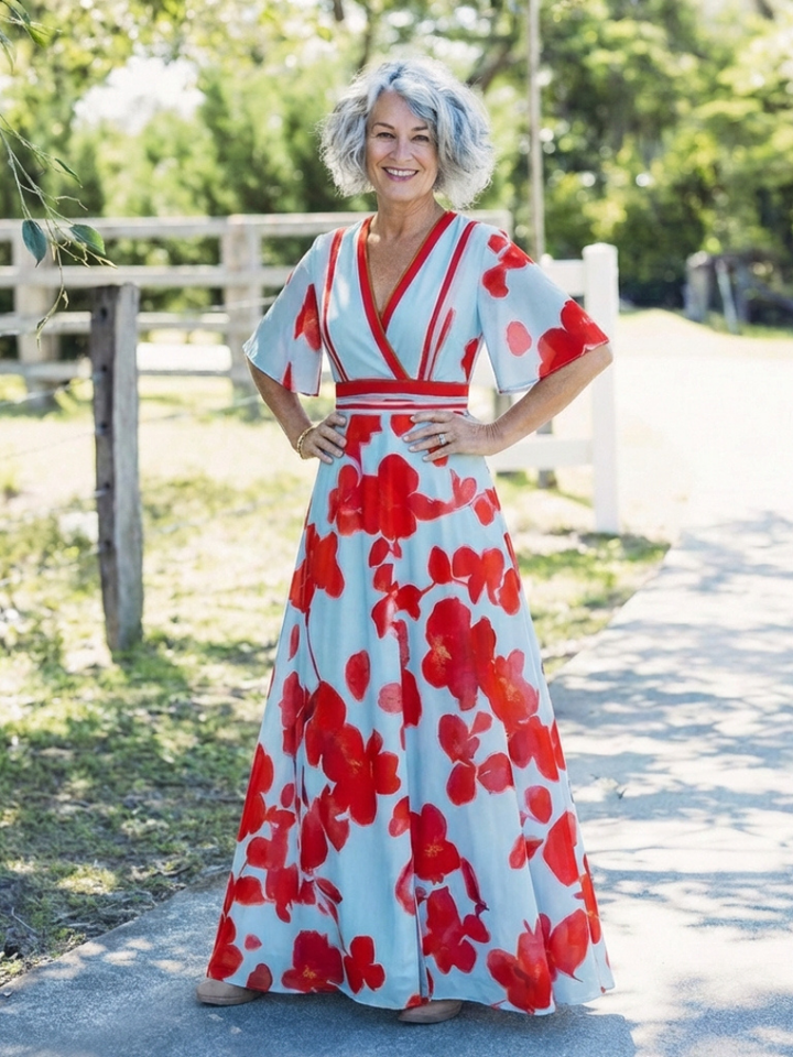Corinne | V Neck Short Sleeve Floral Maxi Dress - Harry & Olivia Birmingham