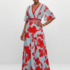 Corinne | V Neck Short Sleeve Floral Maxi Dress - Harry & Olivia Birmingham