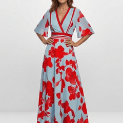 Corinne | V Neck Short Sleeve Floral Maxi Dress - Harry & Olivia Birmingham