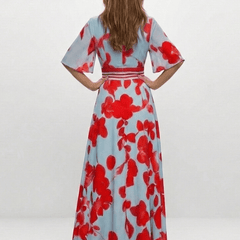 Corinne | V Neck Short Sleeve Floral Maxi Dress - Harry & Olivia Birmingham