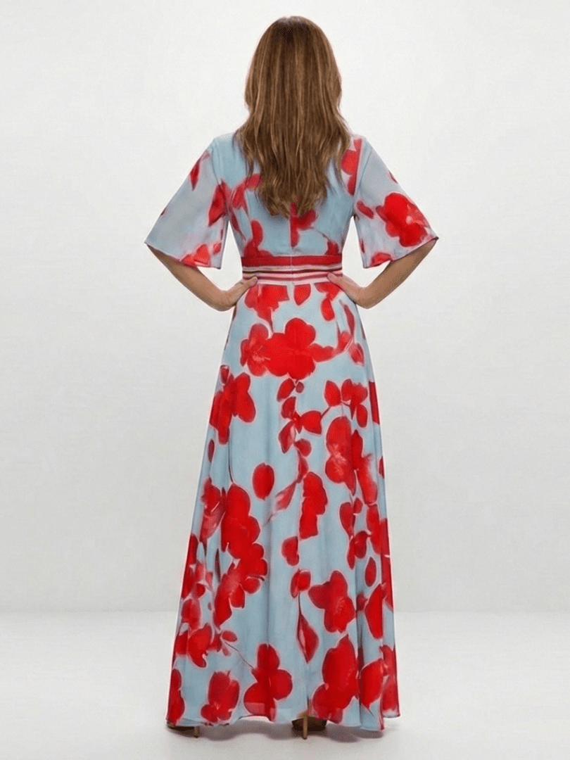 Corinne | V Neck Short Sleeve Floral Maxi Dress - Harry & Olivia Birmingham