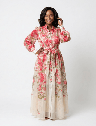 Cressida | Floral Sheer Long Sleeve Maxi Dress - Harry & Olivia Birmingham