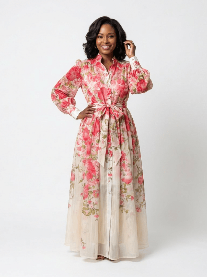 Cressida | Floral Sheer Long Sleeve Maxi Dress - Harry & Olivia Birmingham