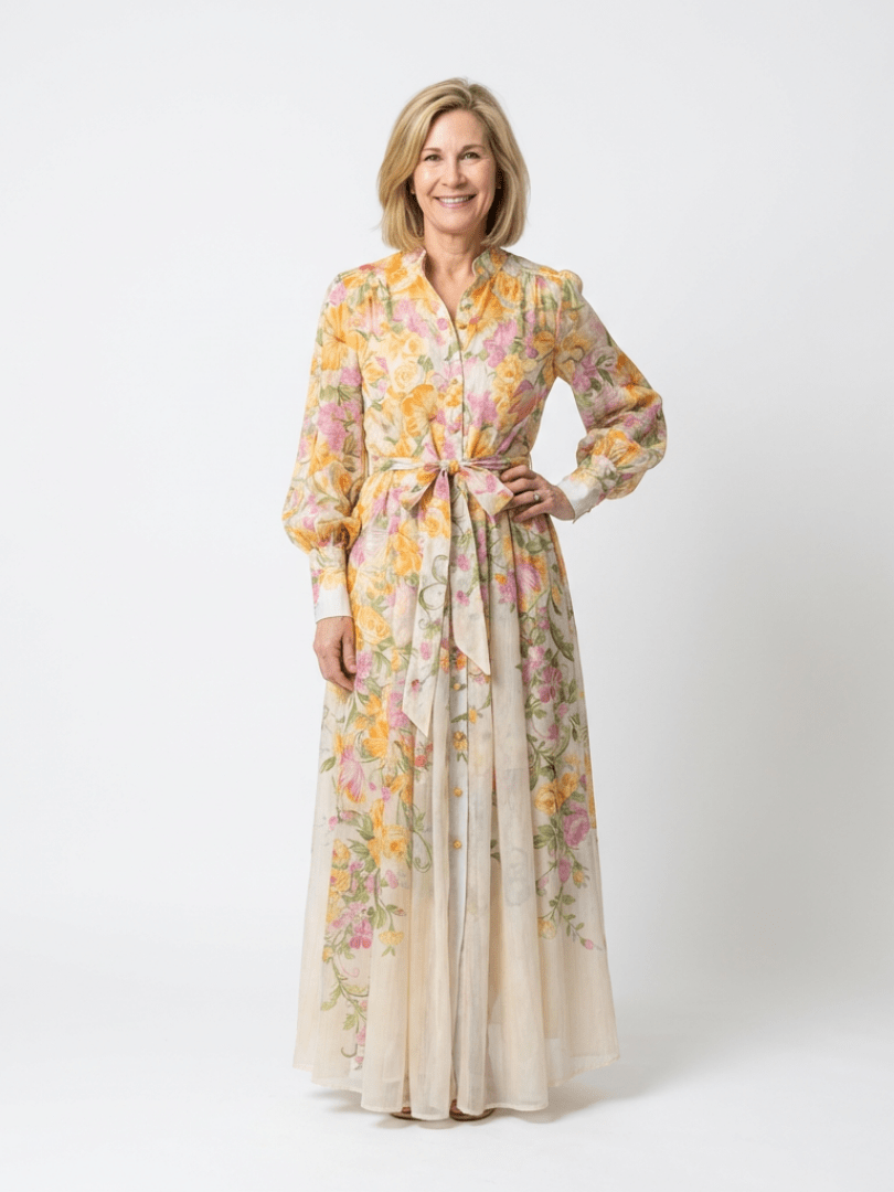 Cressida | Floral Sheer Long Sleeve Maxi Dress - Harry & Olivia Birmingham