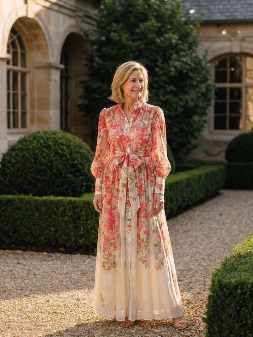 Cressida | Floral Sheer Long Sleeve Maxi Dress - Harry & Olivia Birmingham
