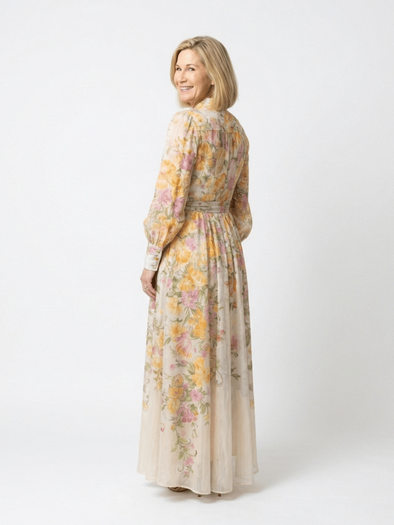 Cressida | Floral Sheer Long Sleeve Maxi Dress - Harry & Olivia Birmingham