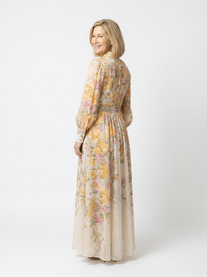 Cressida | Floral Sheer Long Sleeve Maxi Dress - Harry & Olivia Birmingham