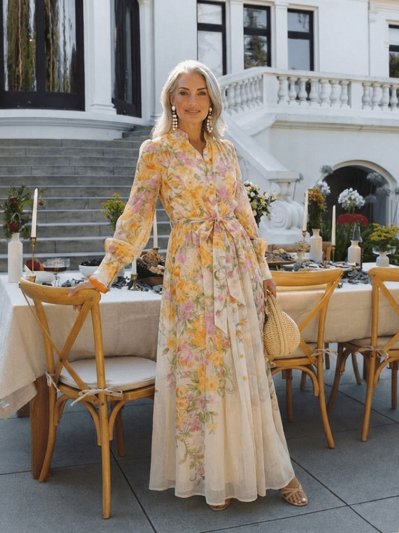 Cressida | Floral Sheer Long Sleeve Maxi Dress - Harry & Olivia Birmingham