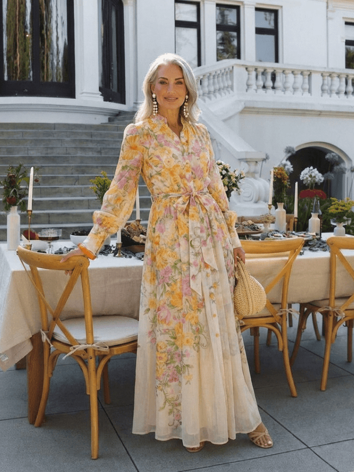 Cressida | Floral Sheer Long Sleeve Maxi Dress - Harry & Olivia Birmingham