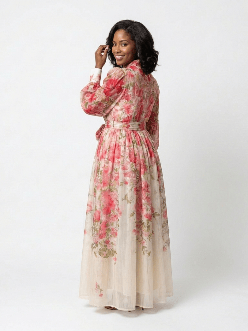 Cressida | Floral Sheer Long Sleeve Maxi Dress - Harry & Olivia Birmingham