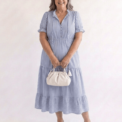 Dakota | Short Sleeve Striped Tiered Midi Dress - Harry & Olivia Birmingham