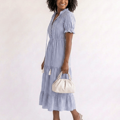 Dakota | Short Sleeve Striped Tiered Midi Dress - Harry & Olivia Birmingham