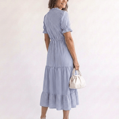 Dakota | Short Sleeve Striped Tiered Midi Dress - Harry & Olivia Birmingham