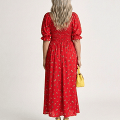 Delphine | Square Neck Floral Puff Sleeve Midi Dress - Harry & Olivia Birmingham