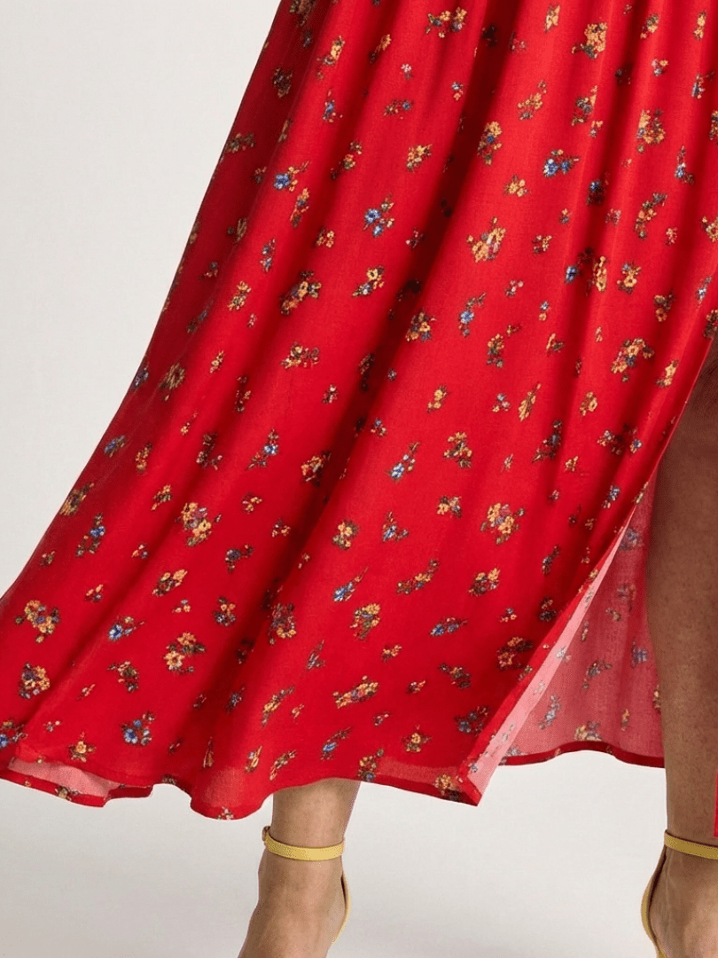 Delphine | Square Neck Floral Puff Sleeve Midi Dress - Harry & Olivia Birmingham