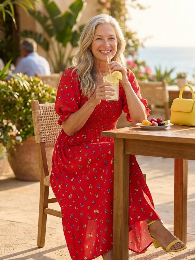 Delphine | Square Neck Floral Puff Sleeve Midi Dress - Harry & Olivia Birmingham
