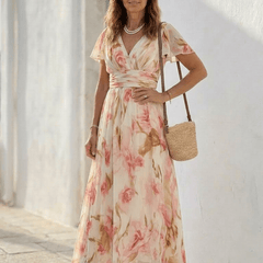 Elara | V Neck Short Sleeve Floral Maxi Dress - Harry & Olivia Birmingham