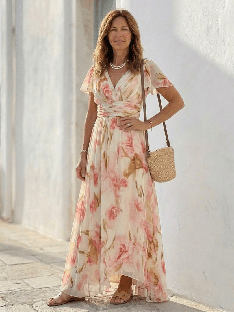 Elara | V Neck Short Sleeve Floral Maxi Dress - Harry & Olivia Birmingham