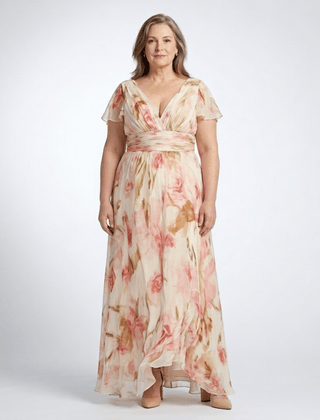 Elara | V Neck Short Sleeve Floral Maxi Dress - Harry & Olivia Birmingham