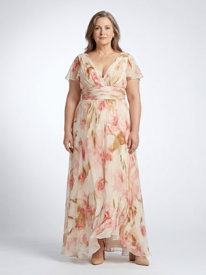 Elara | V Neck Short Sleeve Floral Maxi Dress - Harry & Olivia Birmingham