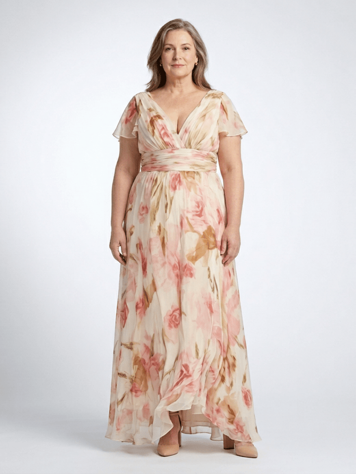 Elara | V Neck Short Sleeve Floral Maxi Dress - Harry & Olivia Birmingham