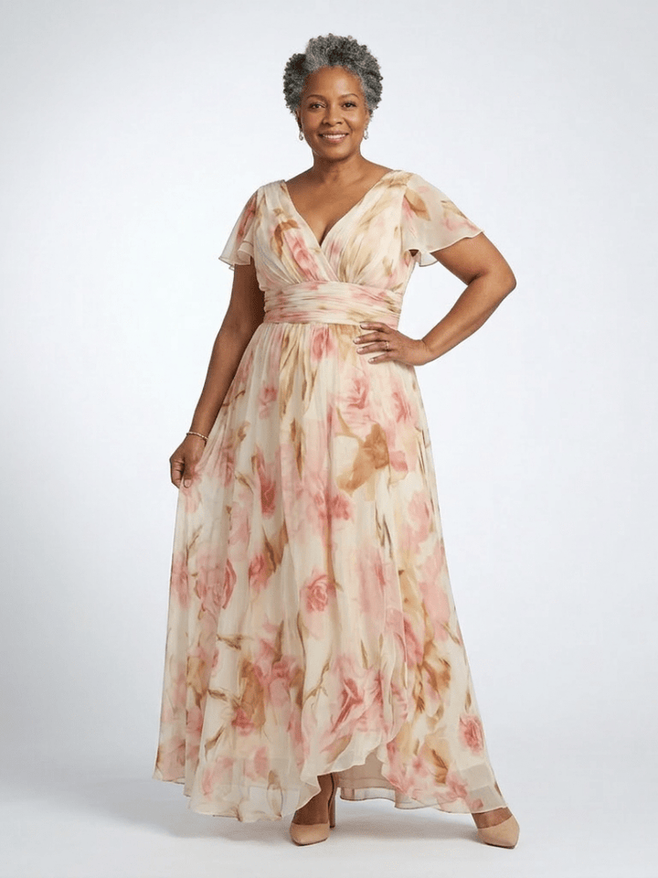 Elara | V Neck Short Sleeve Floral Maxi Dress - Harry & Olivia Birmingham