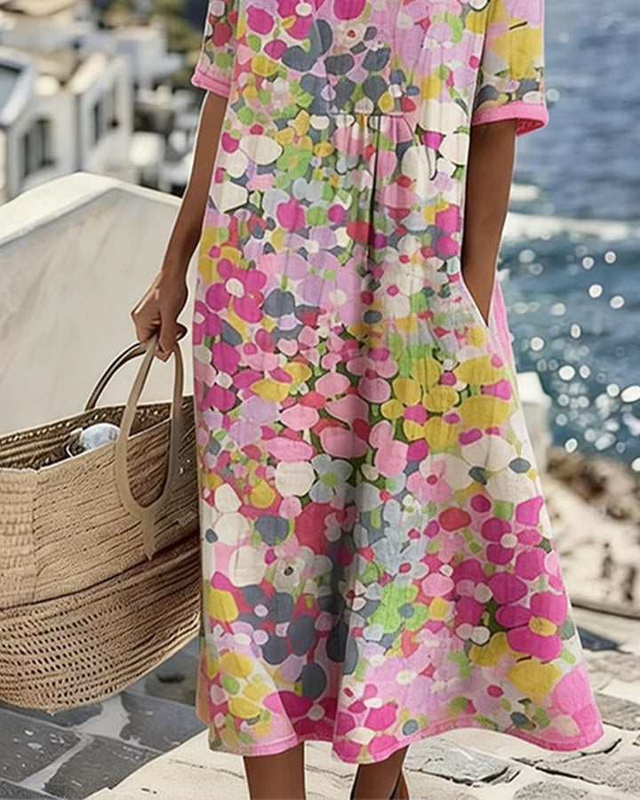 ELENA™ - ELEGANT FLORAL SUMMER MIDI DRESS - Harry & Olivia Birmingham