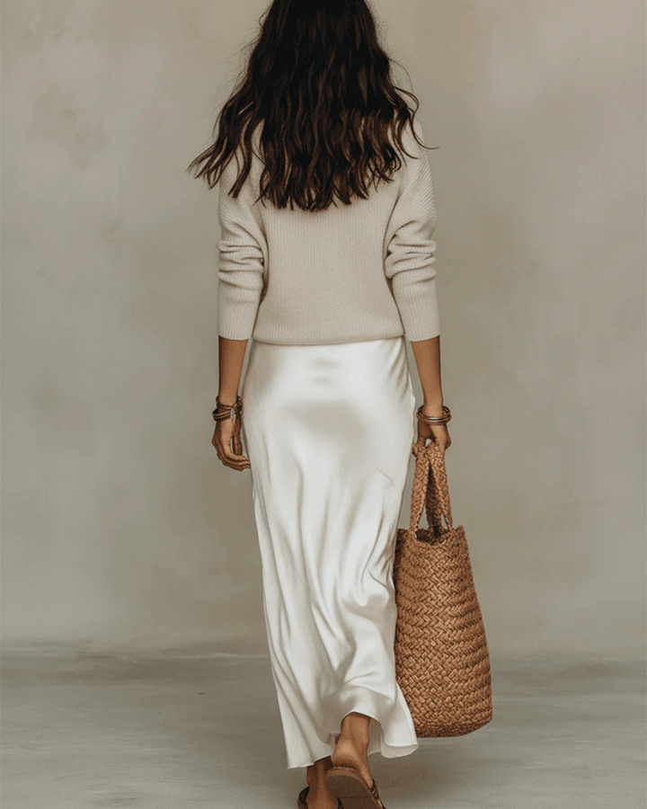 ELENA | Satin Midi Dress with Sweater - Harry & Olivia Birmingham