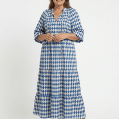 Elodie | Diamond Print Tiered Midi Dress - Harry & Olivia Birmingham
