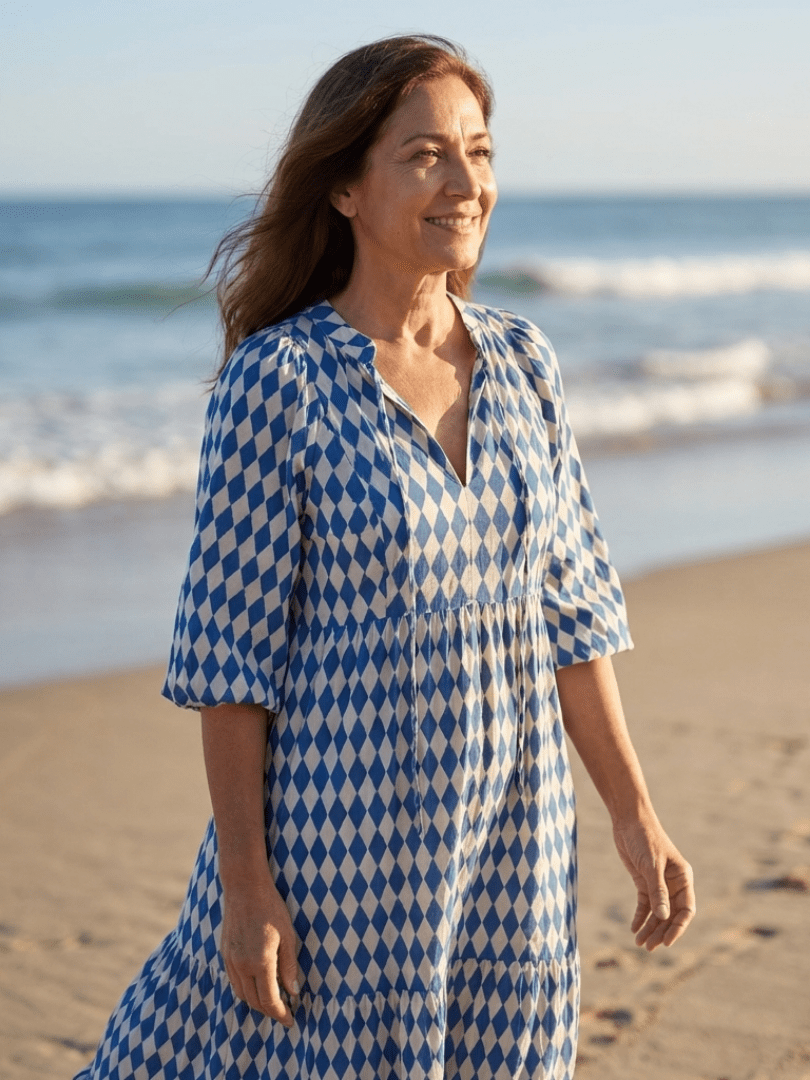 Elodie | Diamond Print Tiered Midi Dress - Harry & Olivia Birmingham